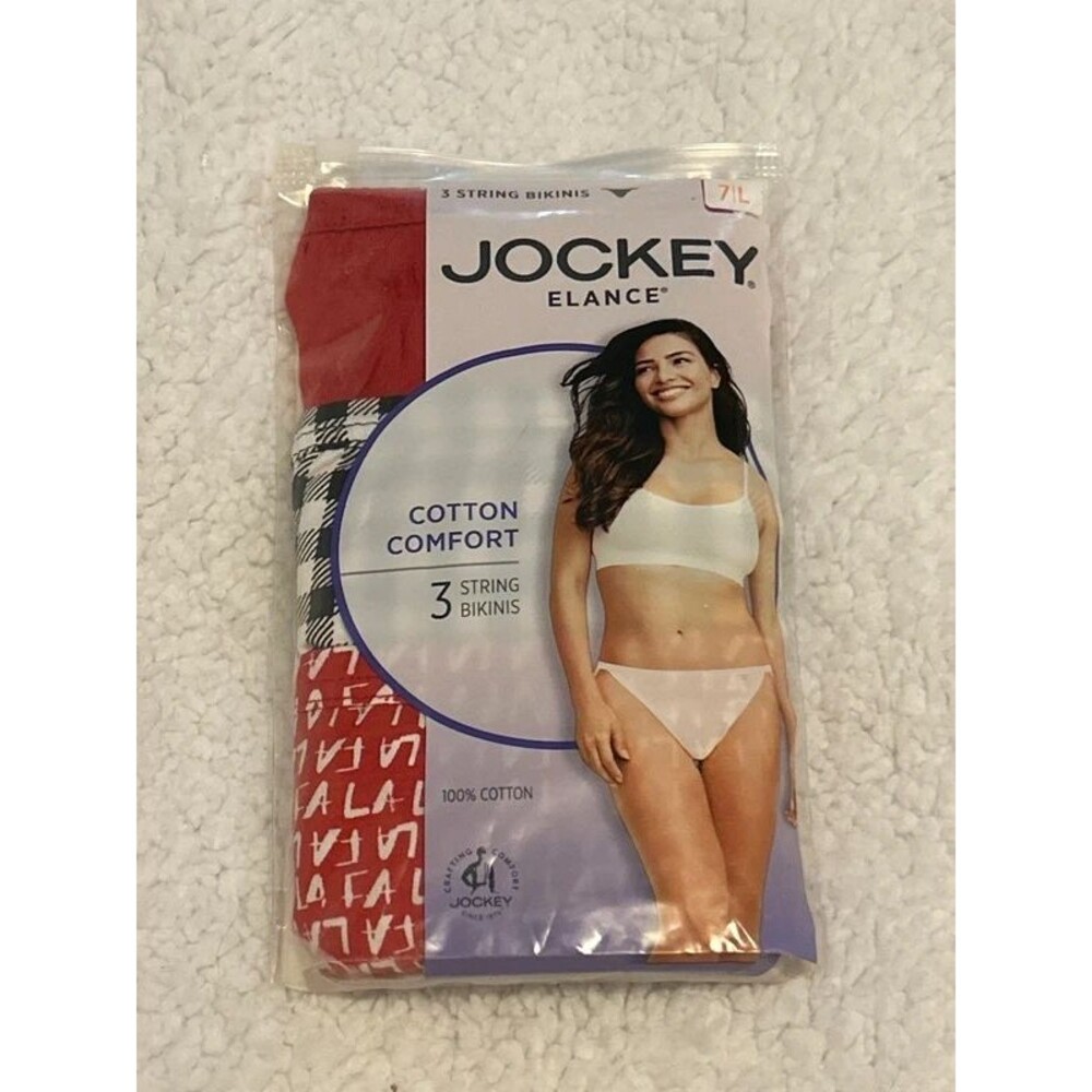 NWT jockey elance red black white checkered Xmas string bikini panties 7 L